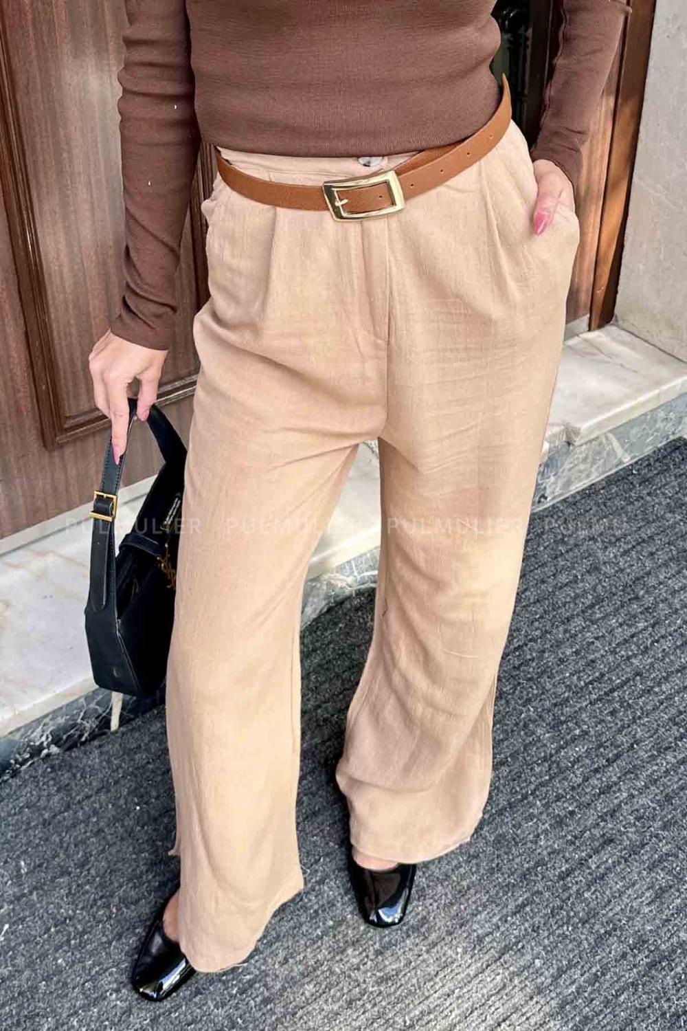 Stone Gabardin High Waist Comfortable Pants