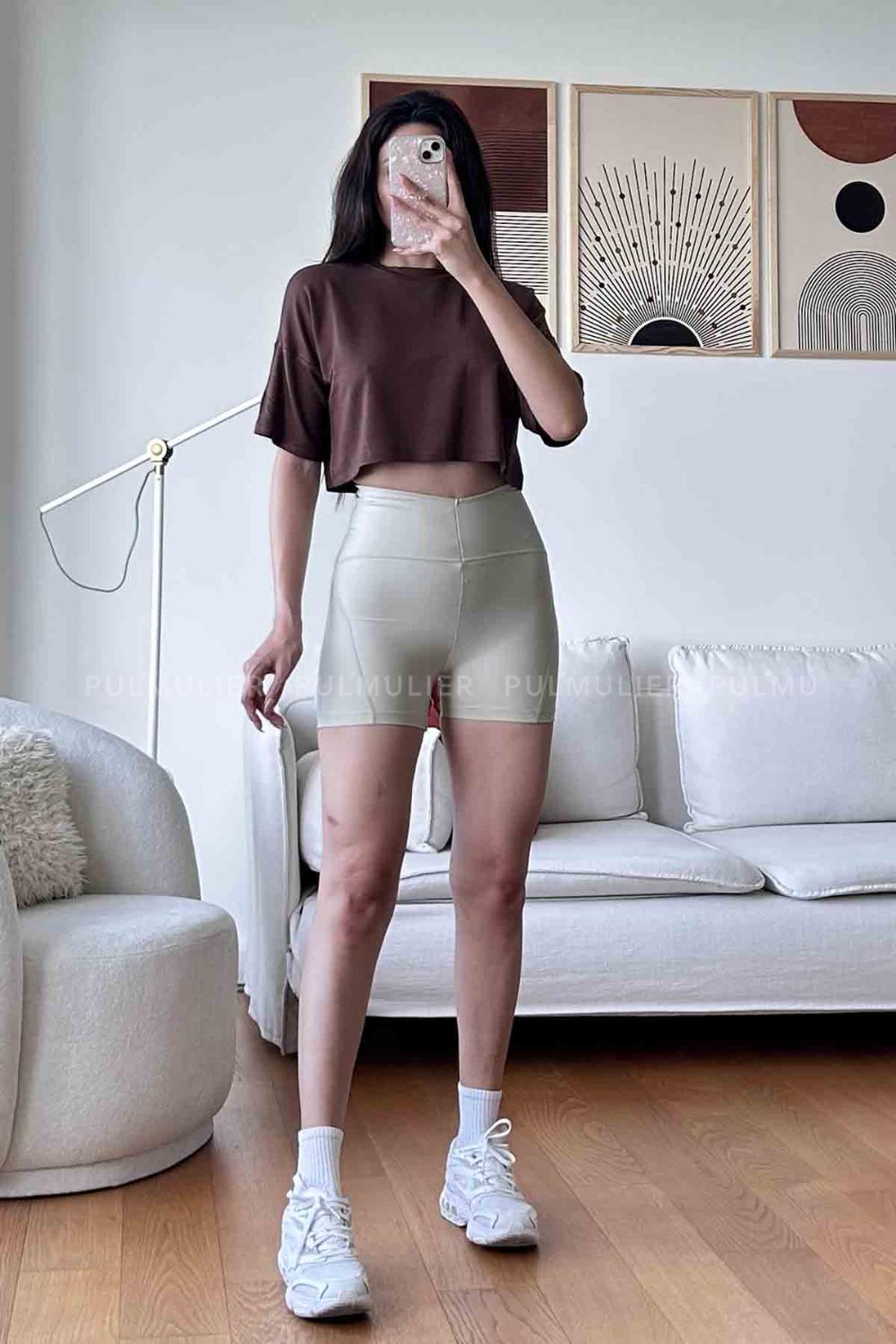 Bitter Brown Normal Neck Short Arm Cotton Fabric Crop