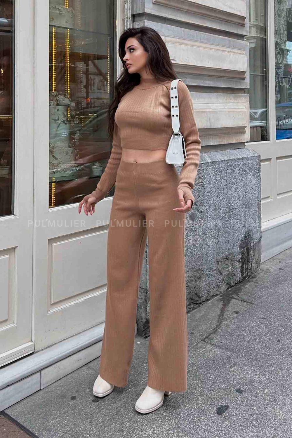 Camel Shirt Collar Long Arm Without Accessories Cotton Fabric Elastic Trousers Comfortable Suit