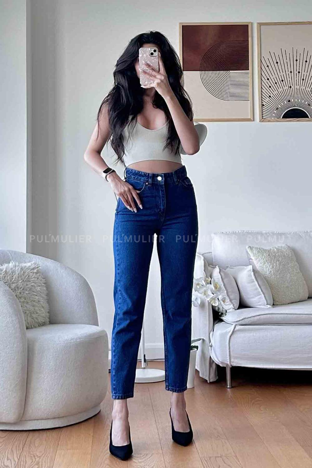 Dark Blue Denim High Waist Denim Pants