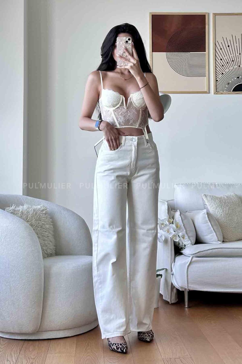 White Denim High Waist Denim Pants