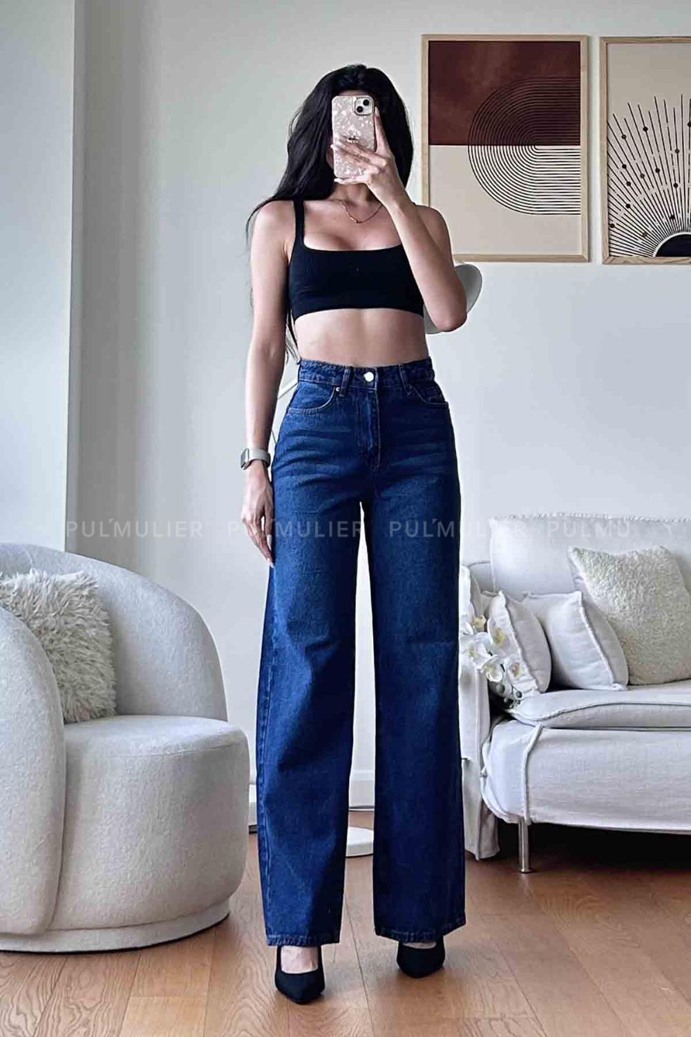 Dark Blue Denim High Waist Denim Pants