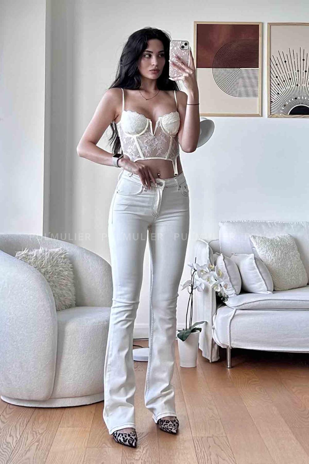 White Denim High Waist Denim Pants