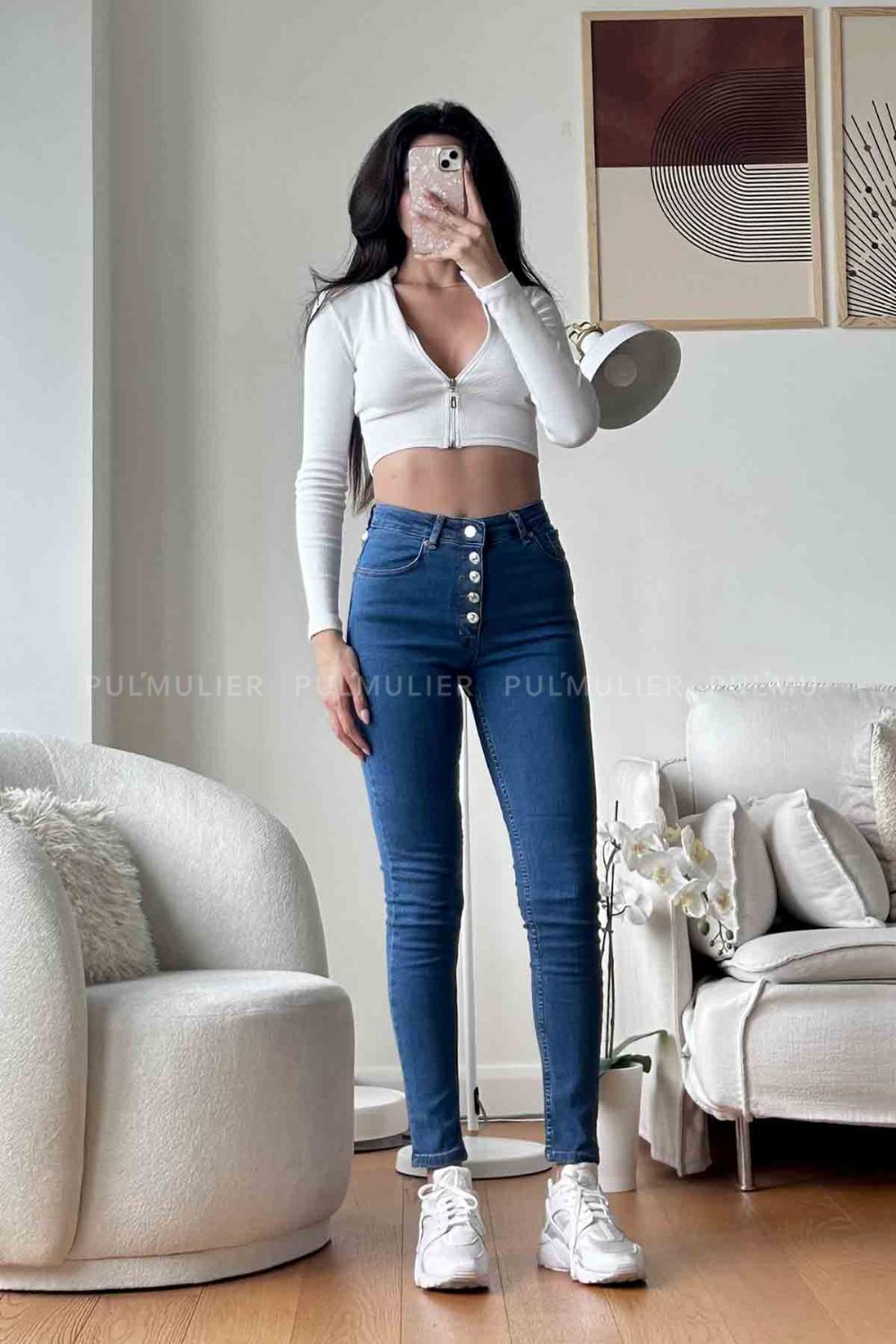 Dark Blue Denim High Waist Denim Pants