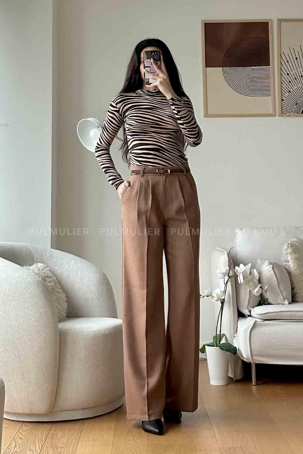 Soft Brown Cotton Fabric High Waist Comfortable Pants