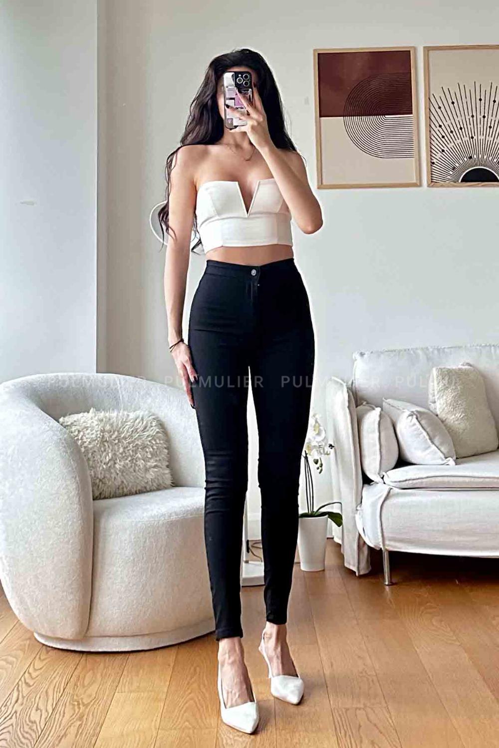 Black Denim High Waist Denim Pants