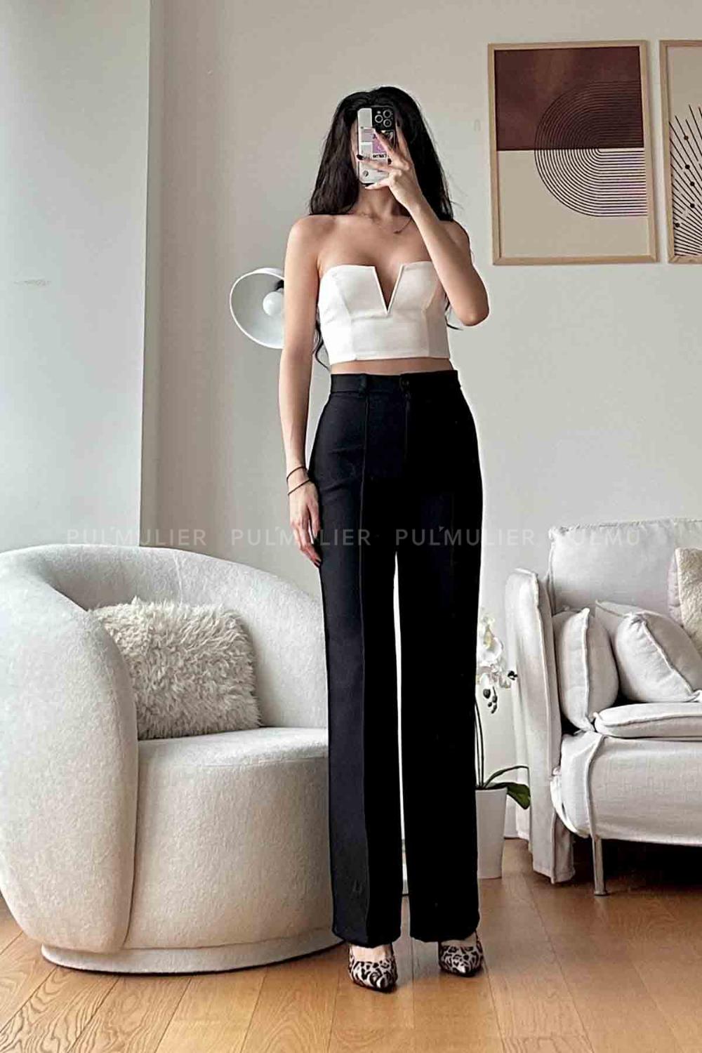 Black Wool High Waist Comfortable Pants