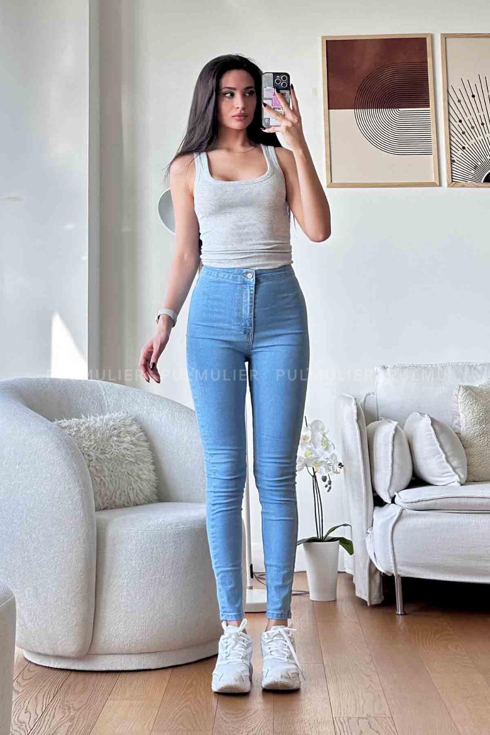 Light Blue Denim High Waist Denim Pants