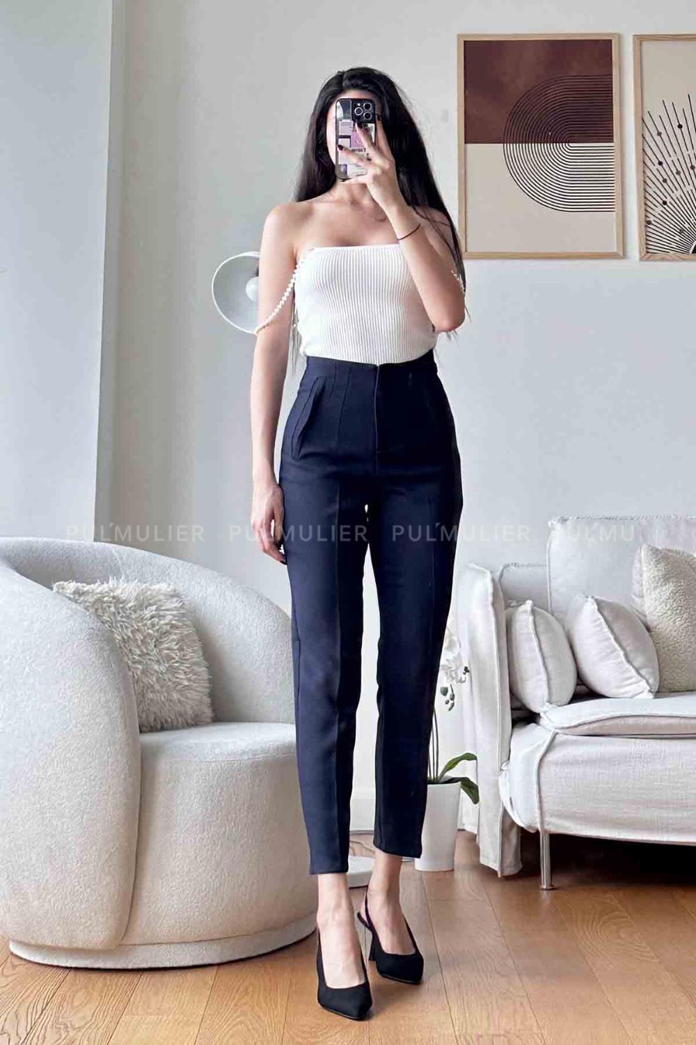 Navy Blue Linen High Waist Linen Pants