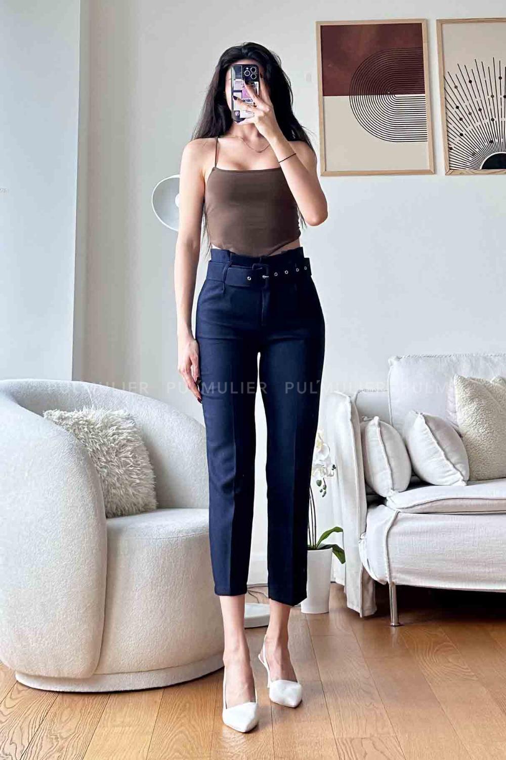 Navy Blue Linen High Waist Linen Pants