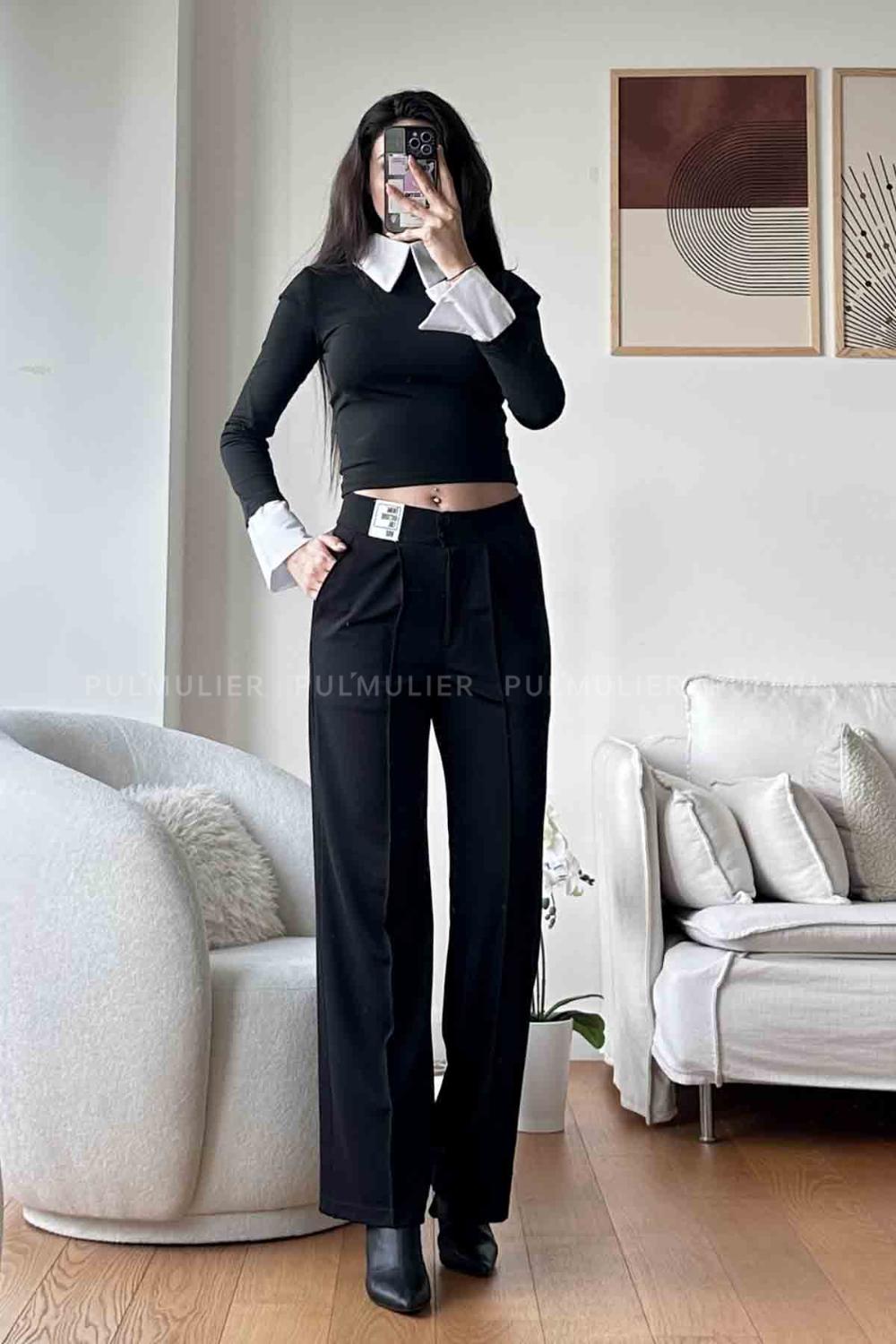 Black Cotton High Waist Comfortable Pants