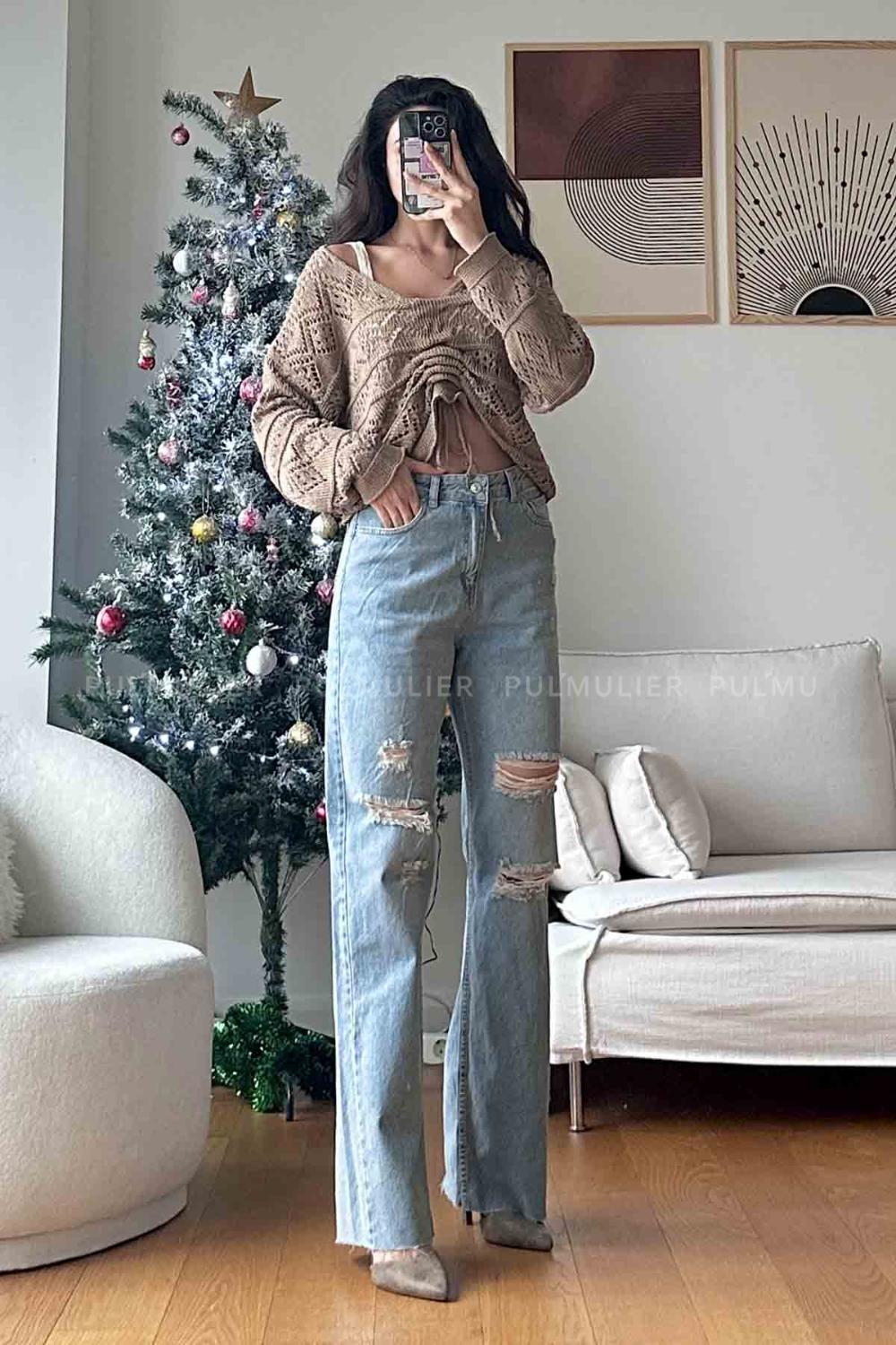 Light Blue Denim High Waist Denim Pants