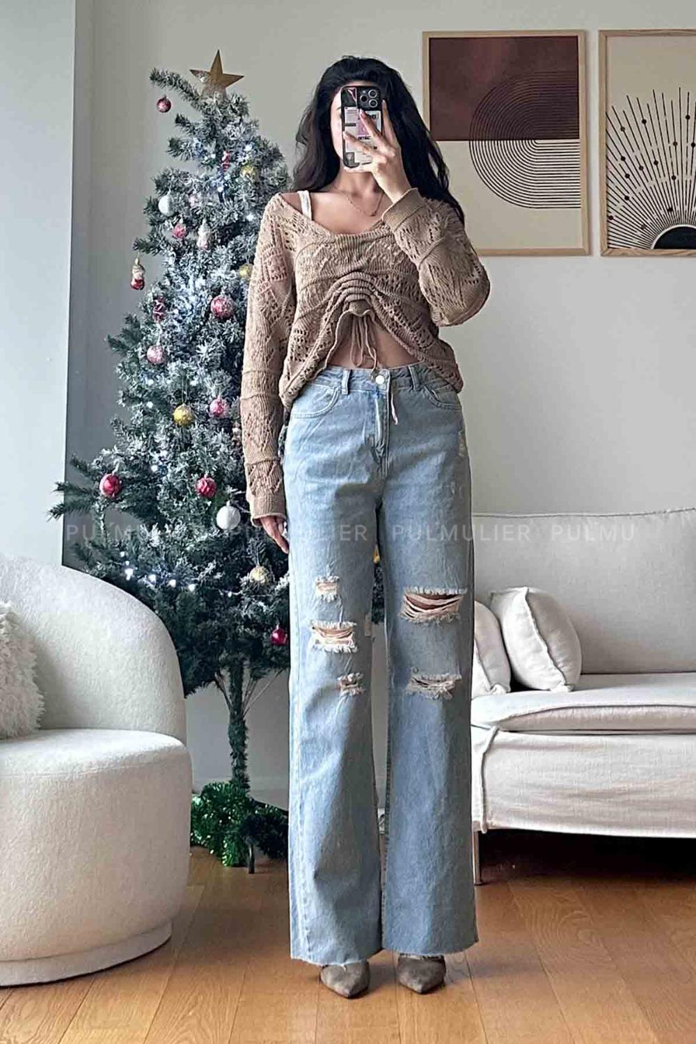 Light Blue Denim High Waist Denim Pants