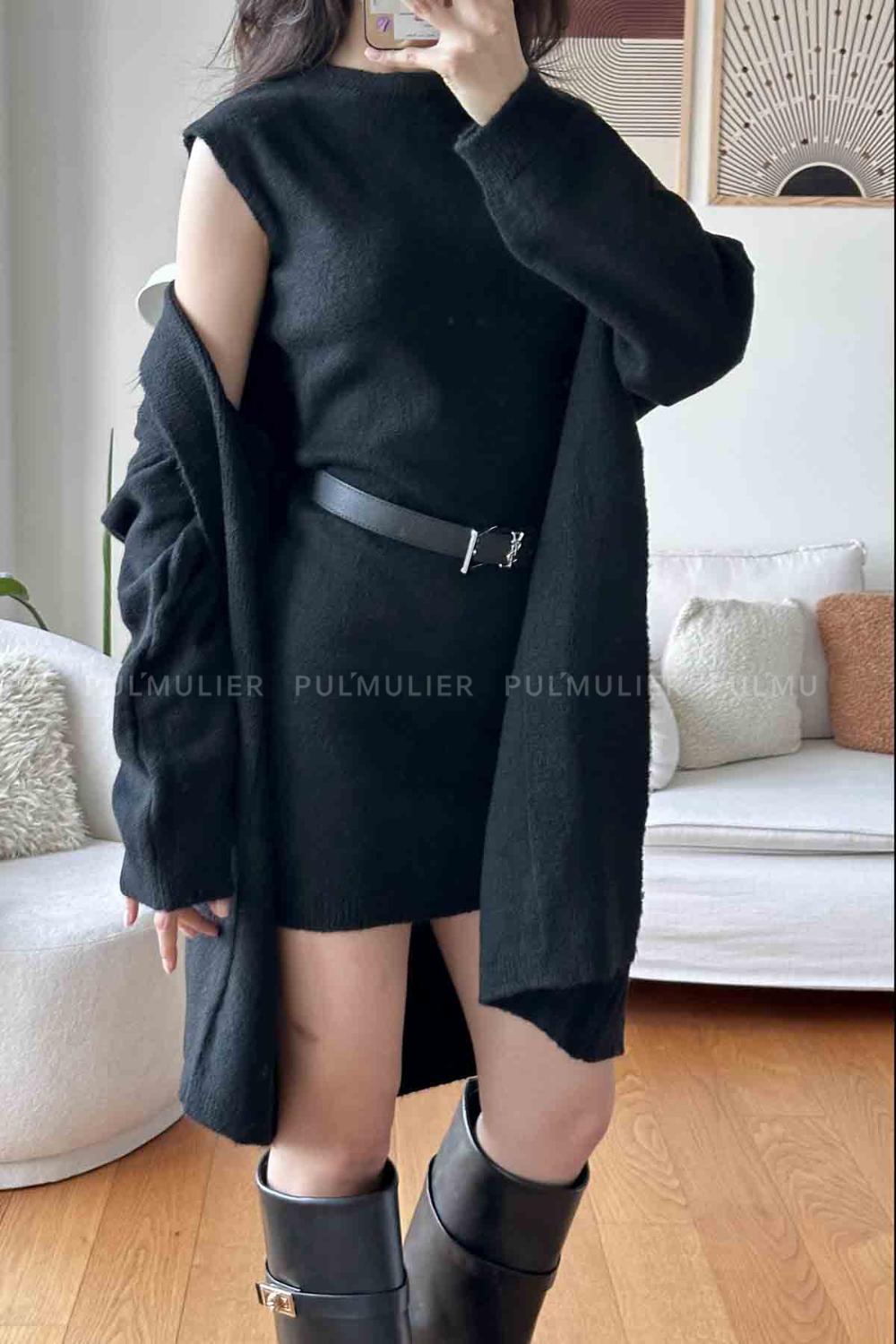 Black Scoop Neck Long Arm Without Accessories Cotton Fabric Regular Trousers Comfortable Suit