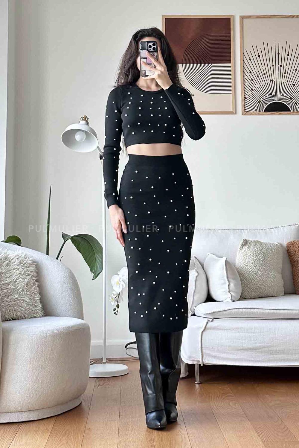 Black Scoop Neck Long Arm Without Accessories Cotton Fabric Regular Trousers Comfortable Suit