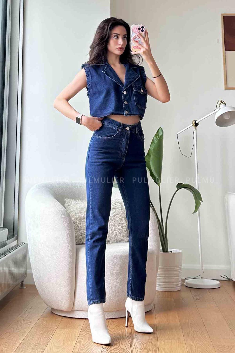 Dark Blue Scoop Neck Long Arm Without Accessories Cotton Fabric Regular Trousers Comfortable Suit