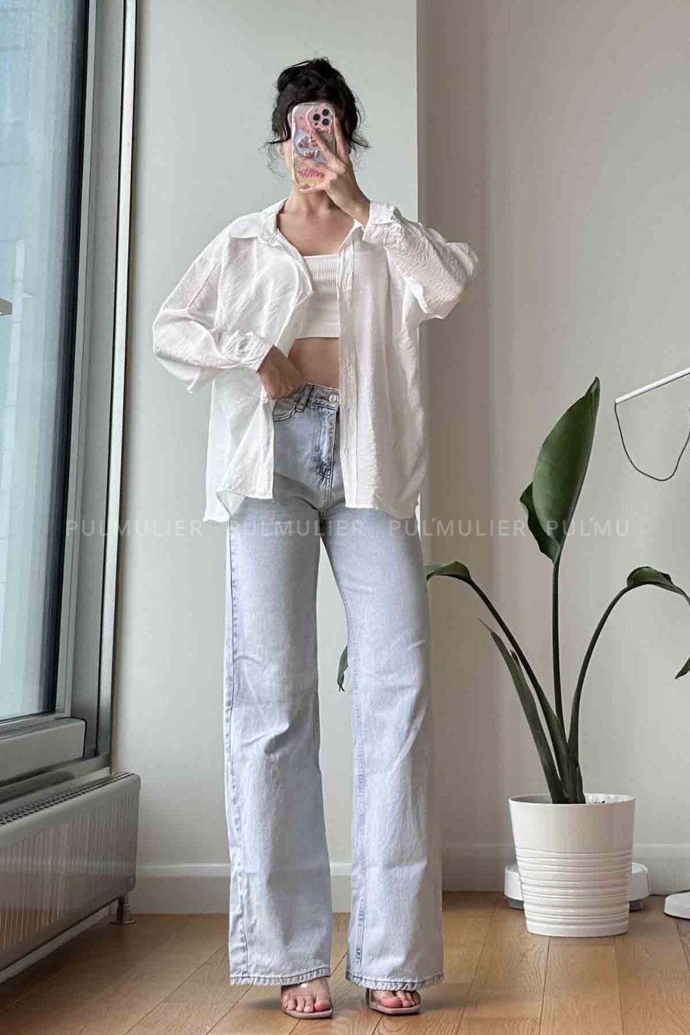 White Shirt Collar Long Arm Cotton Fabric Unprinted Shirt