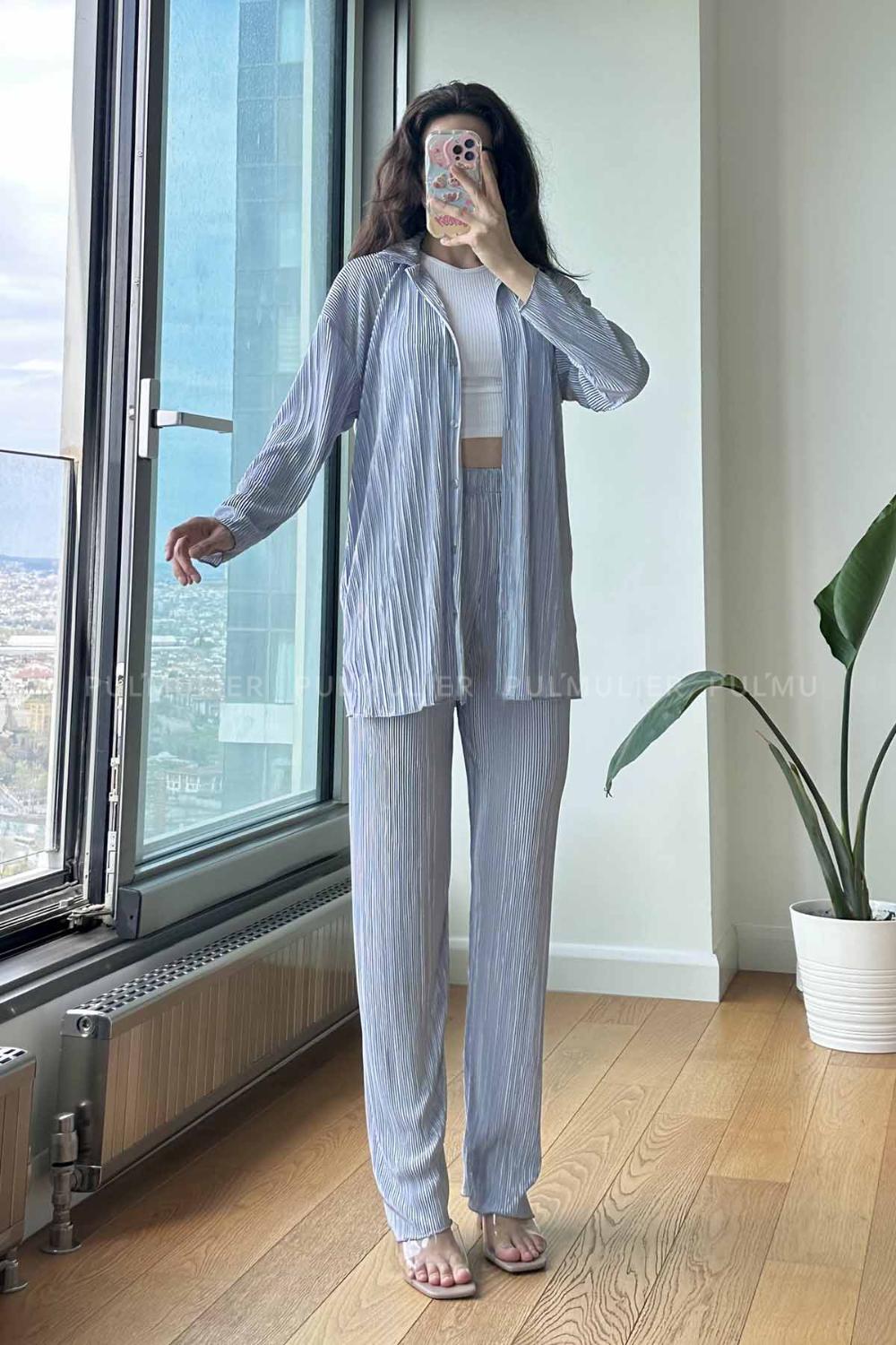 Light Grey Shirt Collar Long Arm Without Accessories Cotton Fabric Regular Trousers Comfortable Suit