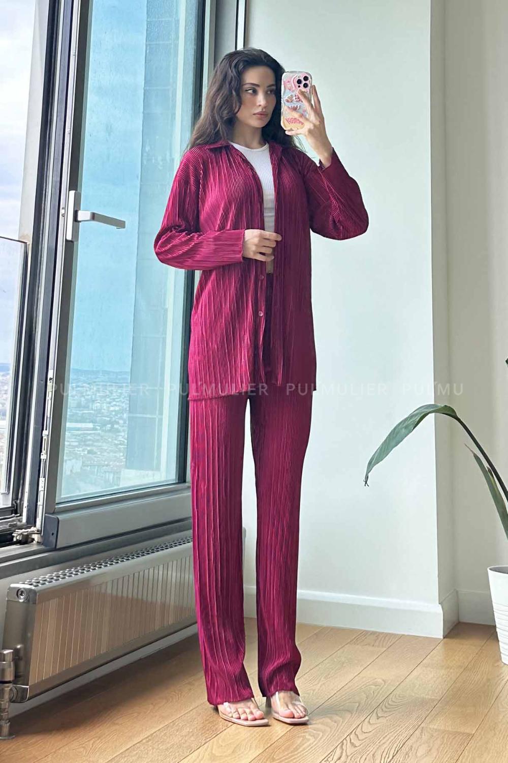 Sour Cherry Shirt Collar Long Arm Without Accessories Cotton Fabric Regular Trousers Comfortable Suit