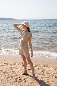Cream Pool Neck Combed Fabric Unprinted Dresess