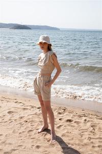 Cream Pool Neck Combed Fabric Unprinted Dresess