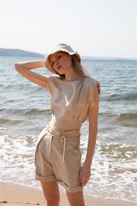 Cream Pool Neck Combed Fabric Unprinted Dresess