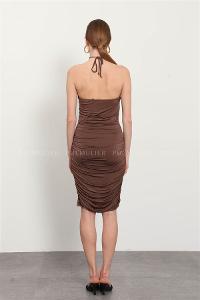 Brown Pool Neck Combed Fabric Unprinted Dresess