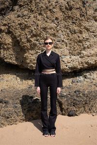 Black Pool Neck Combed Fabric Unprinted Dresess
