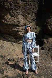 Navy Blue Pool Neck Combed Fabric Unprinted Dresess