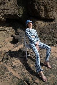 Navy Blue Pool Neck Combed Fabric Unprinted Dresess