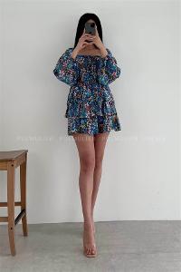 Blue Pool Neck Combed Fabric Unprinted Dresess