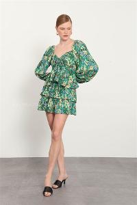 Green Pool Neck Combed Fabric Unprinted Dresess