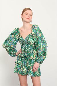 Green Pool Neck Combed Fabric Unprinted Dresess