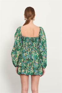 Green Pool Neck Combed Fabric Unprinted Dresess
