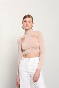 Beige Pool Neck Combed Fabric Unprinted Dresess