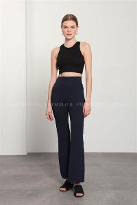 Navy Blue Pool Neck Combed Fabric Unprinted Dresess