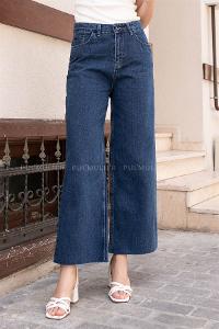 Dark Blue Pool Neck Combed Fabric Unprinted Dresess