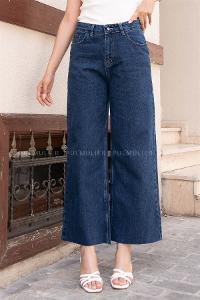 Dark Blue Pool Neck Combed Fabric Unprinted Dresess