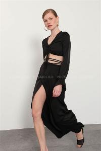 Black Pool Neck Combed Fabric Unprinted Dresess