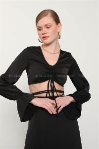 Black Pool Neck Combed Fabric Unprinted Dresess