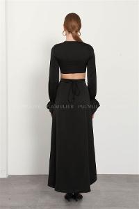 Black Pool Neck Combed Fabric Unprinted Dresess