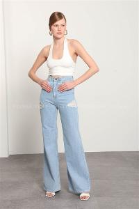 Light Blue Pool Neck Combed Fabric Unprinted Dresess