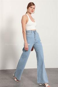 Light Blue Pool Neck Combed Fabric Unprinted Dresess