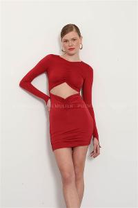 Red Pool Neck Combed Fabric Unprinted Dresess