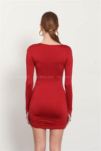 Red Pool Neck Combed Fabric Unprinted Dresess