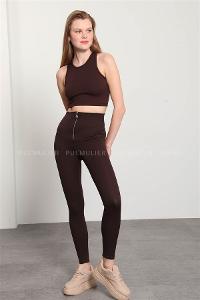 Brown Pool Neck Combed Fabric Unprinted Dresess