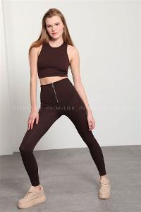Brown Pool Neck Combed Fabric Unprinted Dresess