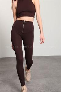Brown Pool Neck Combed Fabric Unprinted Dresess