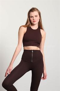 Brown Pool Neck Combed Fabric Unprinted Dresess