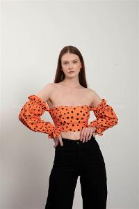 Orange Pool Neck Combed Fabric Unprinted Dresess